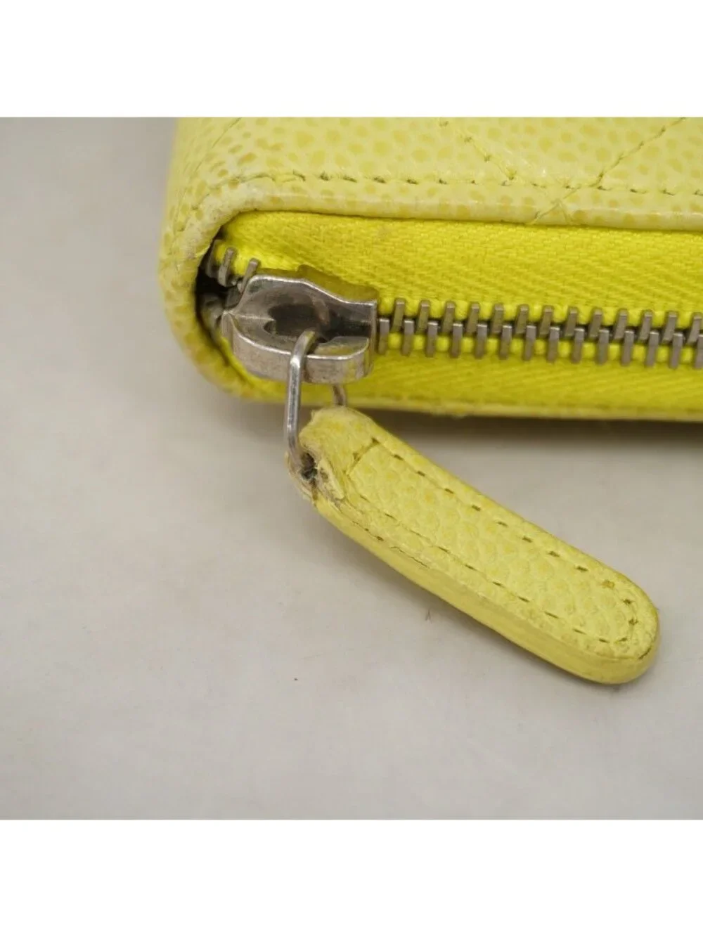 Chanel Wallet Quilted Caviar Leather Yellow Silver